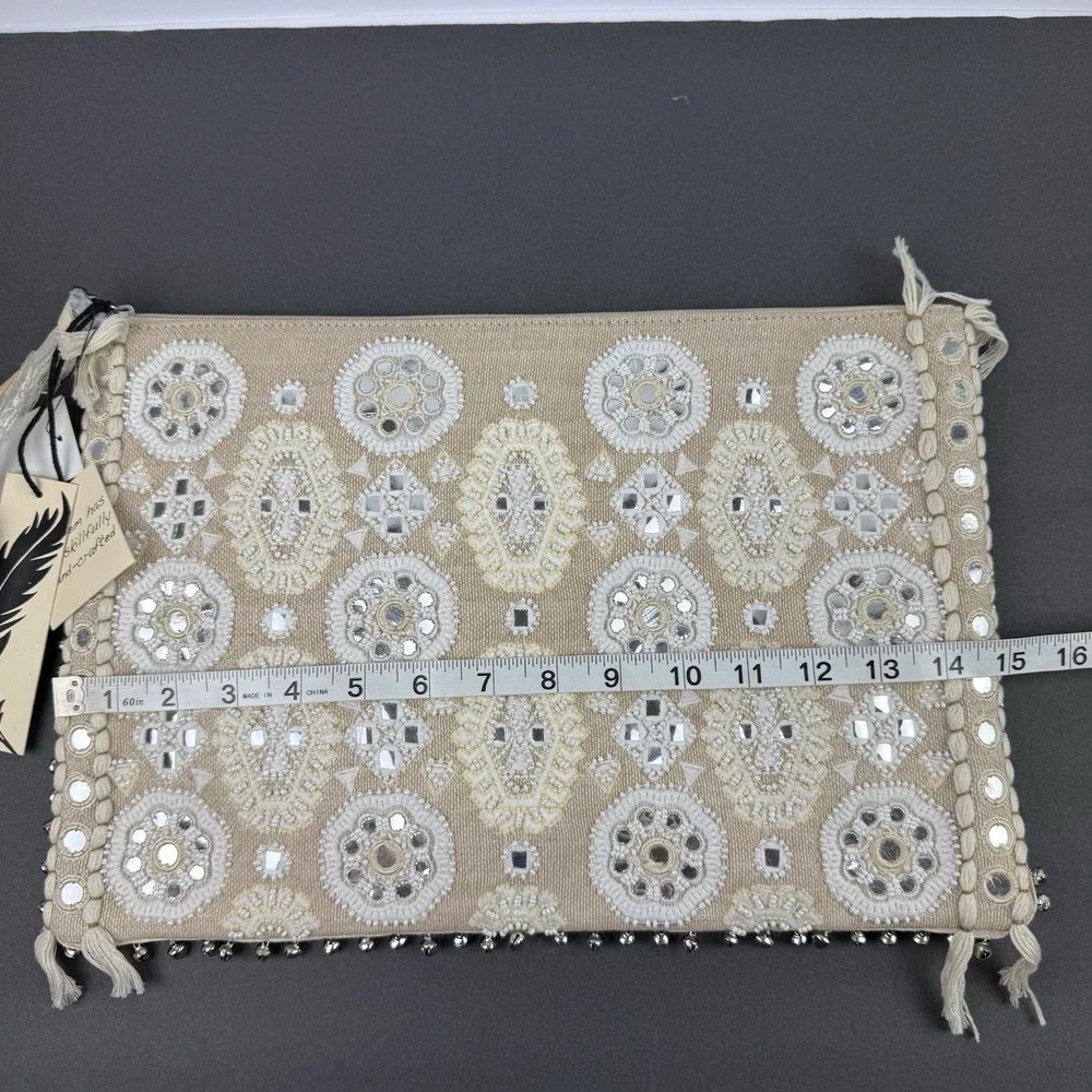 Angel By L. Martino Clutch Jeweled Crystal Sparkly Tassel Boho Moroccan Glam NEW